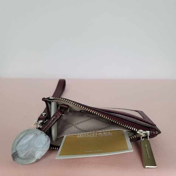 MICHAEL KORS Small Top-Zip Coin Pouch with ID Holder Pebbled Leather-Merlot ⭐$69 - Picture 13 of 16